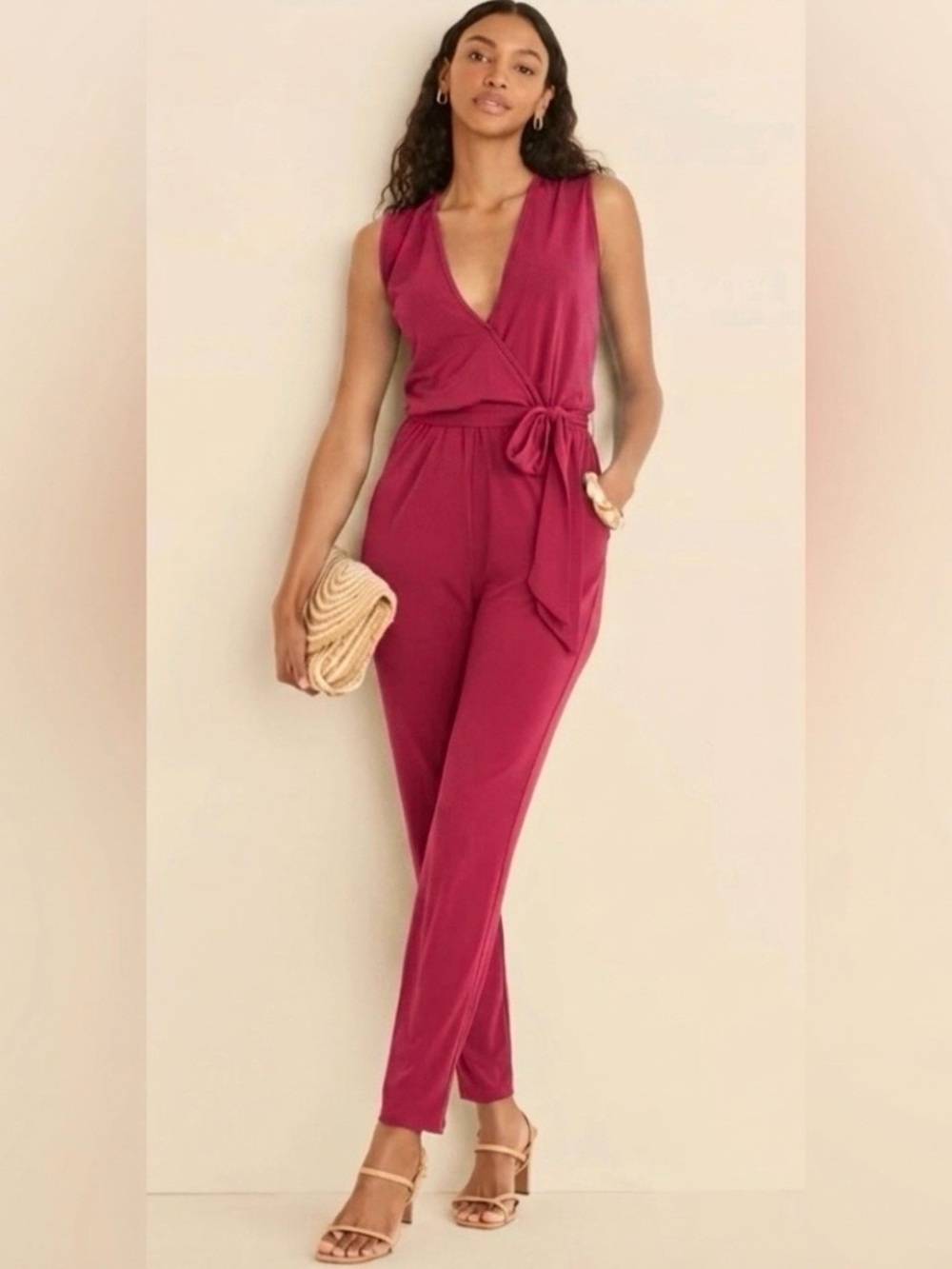 Venus Berry Pink Jersey Knit Sleeveless Sash  Jumpsuit NWT 1X Chic